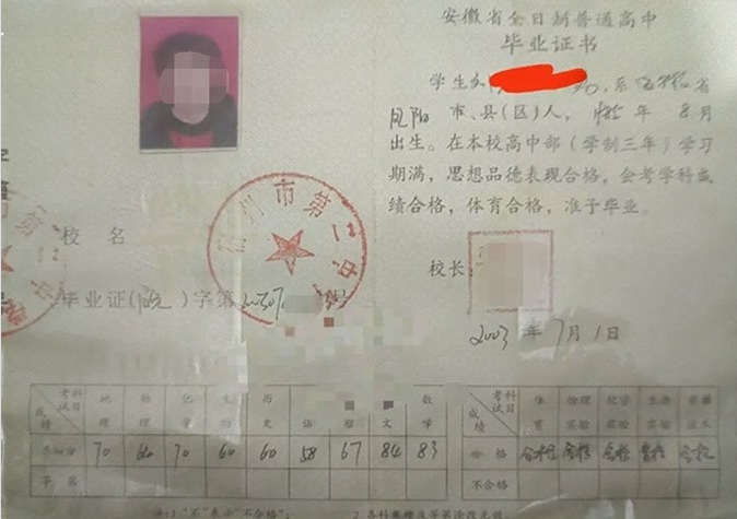 安徽宿州市第二中学高中毕业证样本图片